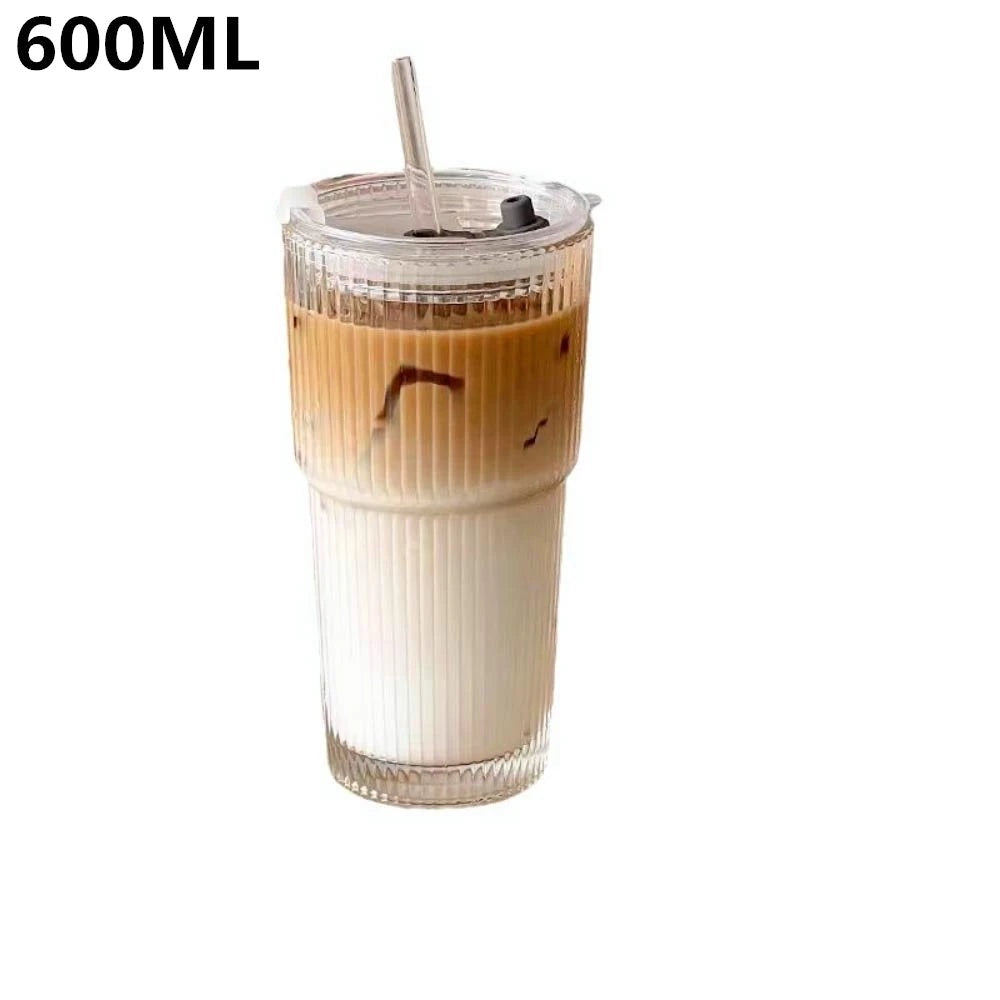 Ribbed Glass To-Go Cup with Lid & Straw