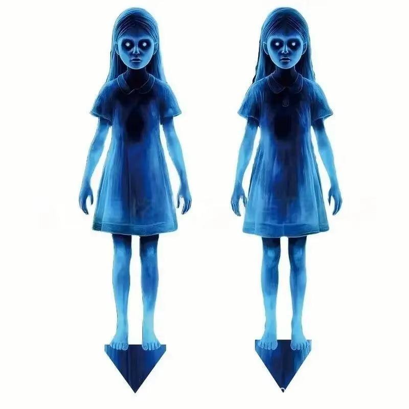〔Cc55〕1/2Pcs Halloween Scary Ghost Girl Garden Stake Twin Female Ghost Courtyard Insertion Decor Lawn Patio Haunted Metal